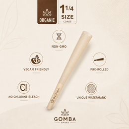 GOMBA Organic Pre-Rolled Cones 1 1/4 Size – 50 Pack – gomba-organic-cones-product-features.png