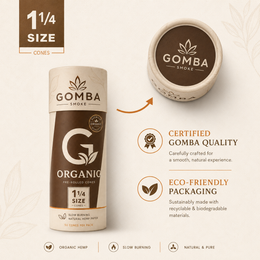 GOMBA Organic Pre-Rolled Cones 1 1/4 Size – 50 Pack – gomba-organic-cones-quality-eco-packaging.png