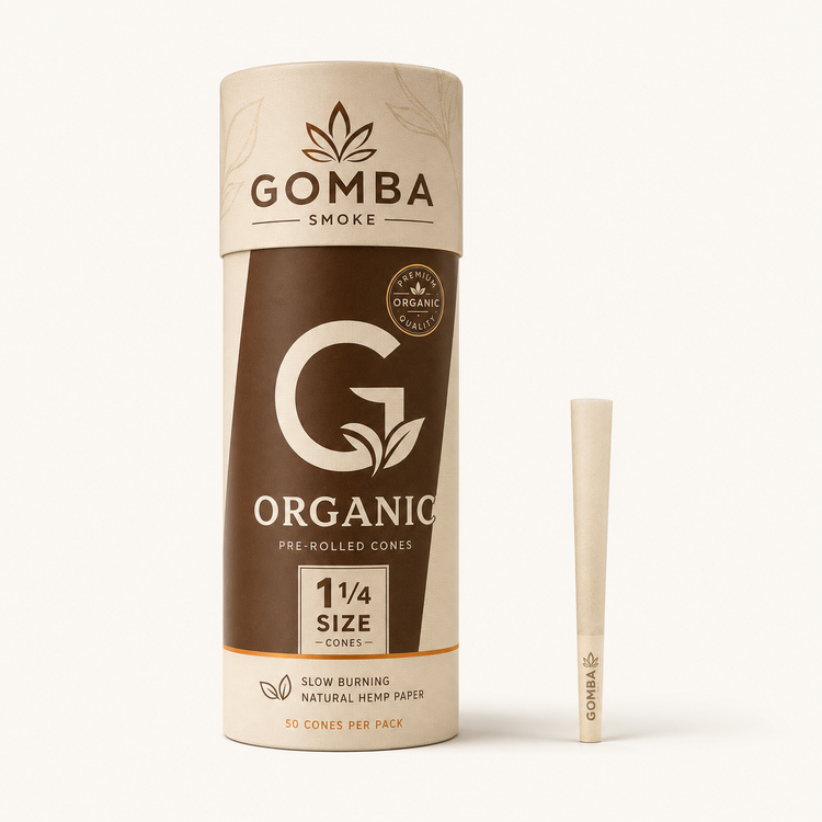 GOMBA Organic Pre-Rolled Cones 1 1/4 Size – 50 Pack – gomba-organic-pre-rolled-cones-1-1-4-50-pack.png