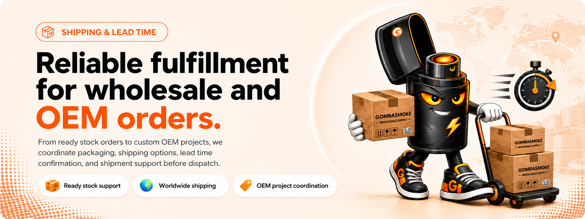 Gombasmoke shipping and lead time desktop banner